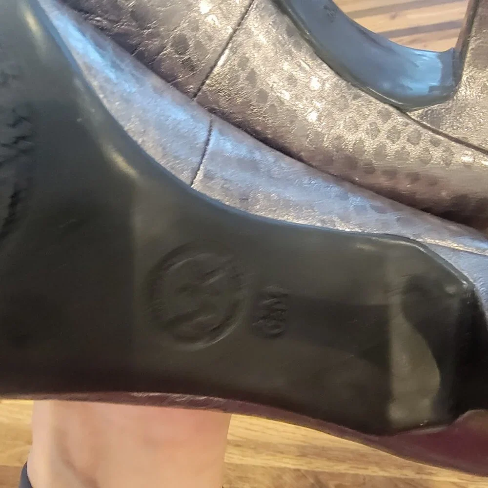Michael Kors Leather Croc Embossed Heels Silvery Purple Color